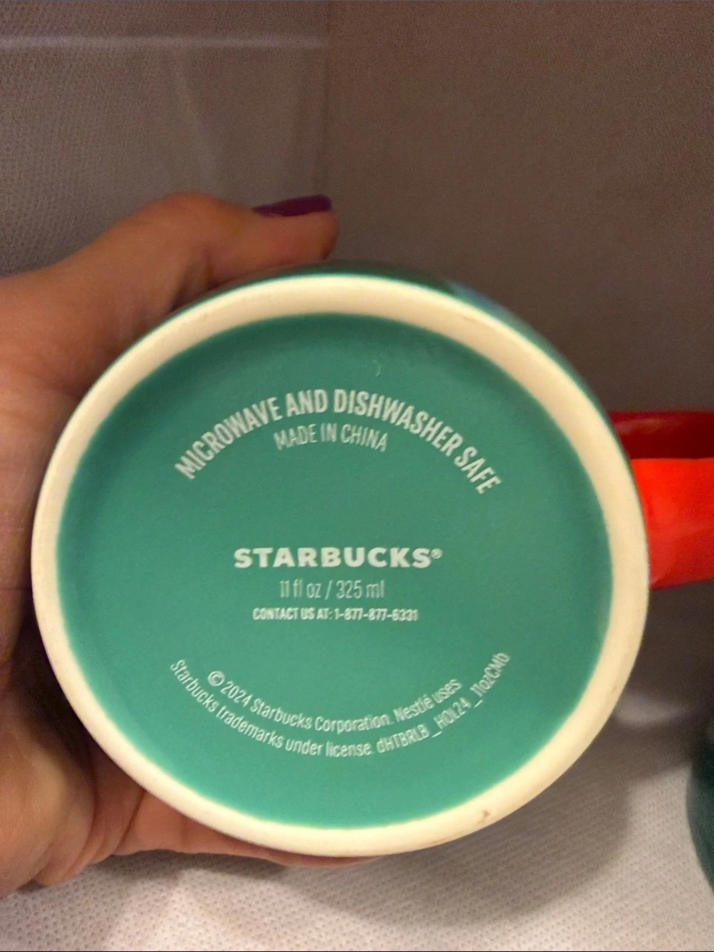 Starbucks Teal Ombre Ceramic Mugs with Red Accent Handle (Pair)